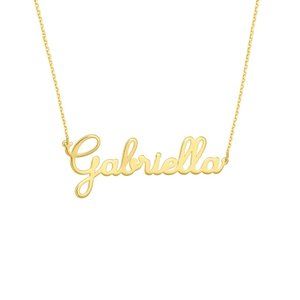 Personalized 14k Solid Gold Engrave Name Cursive Font Nameplate Pendant Necklace